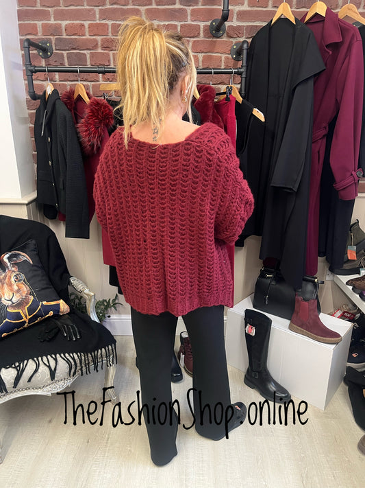 Olivia wine wool mix chunky cardigan 8-16