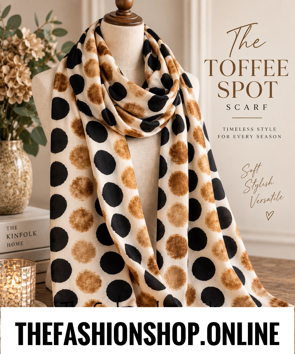 The Toffee Spot Scarf in Black and Tan