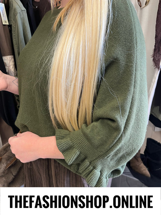 Zara khaki frill sleeve jumper 10-16