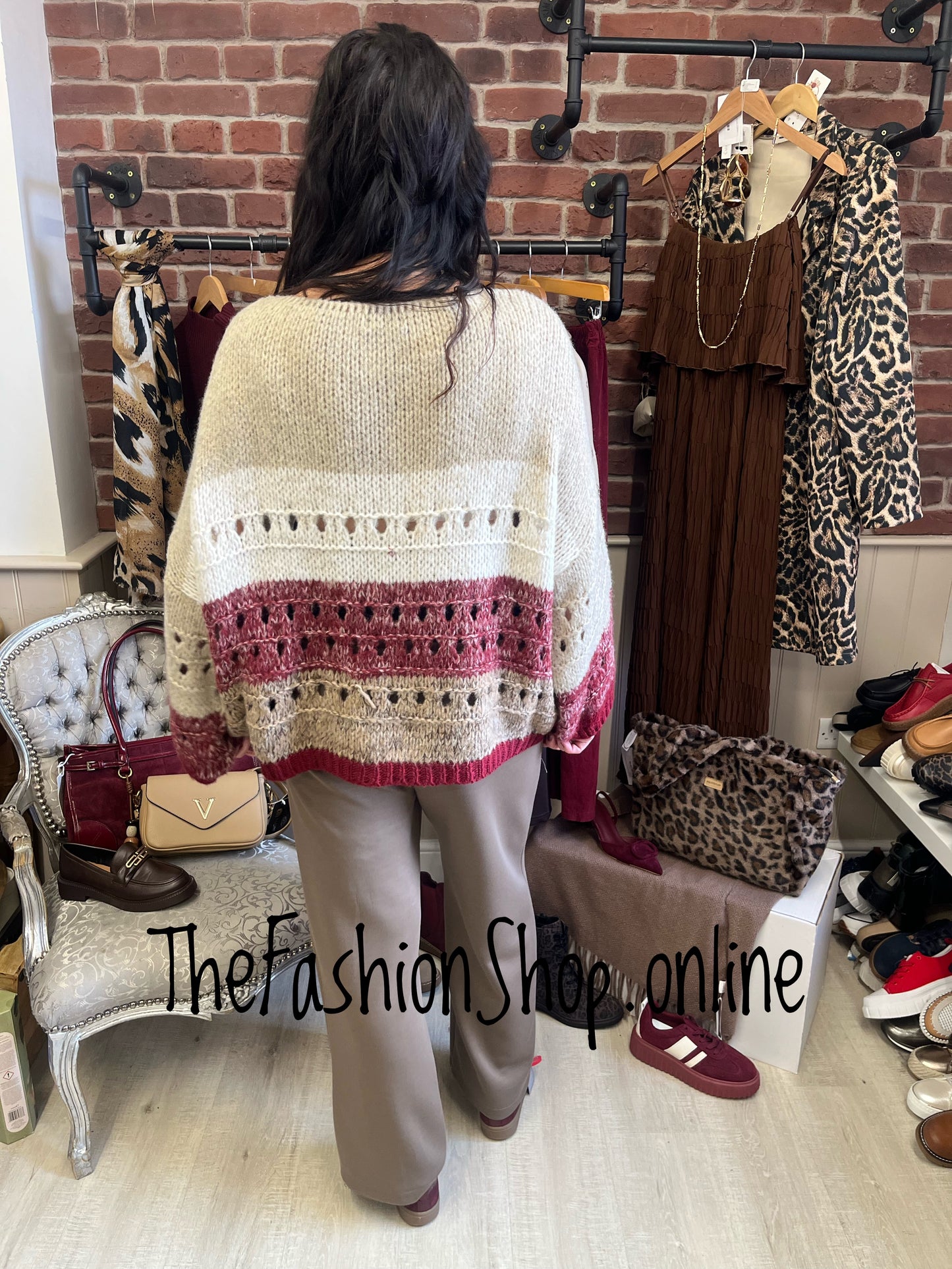 Sarah Tempest wine and mocha wool mix jumper 12-18