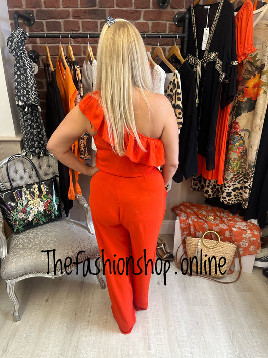 AX Paris Burnt Orange Frill One Shoulder Jumpsuit sizes 8-16