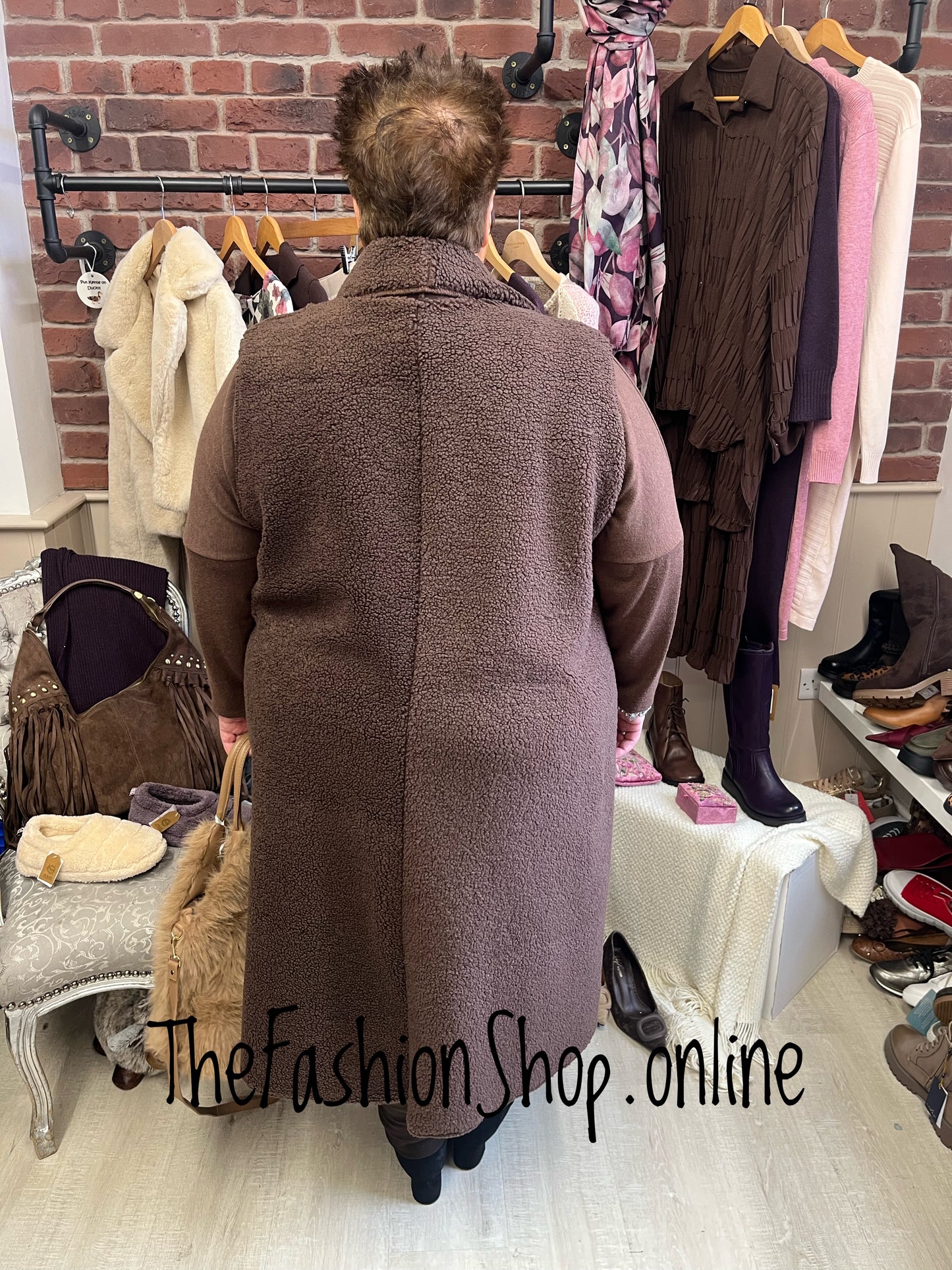 Frankie Teddy Long Waistcoat in Chocolate Brown 18-24