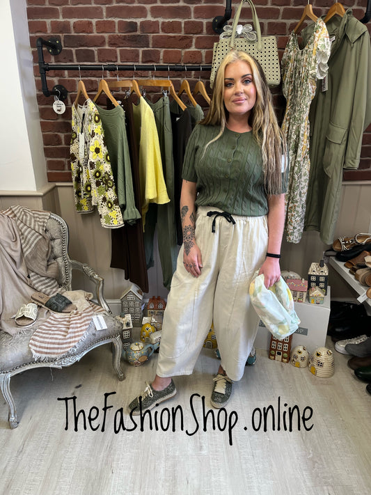 Lydia beige cropped stitch trousers 10-16