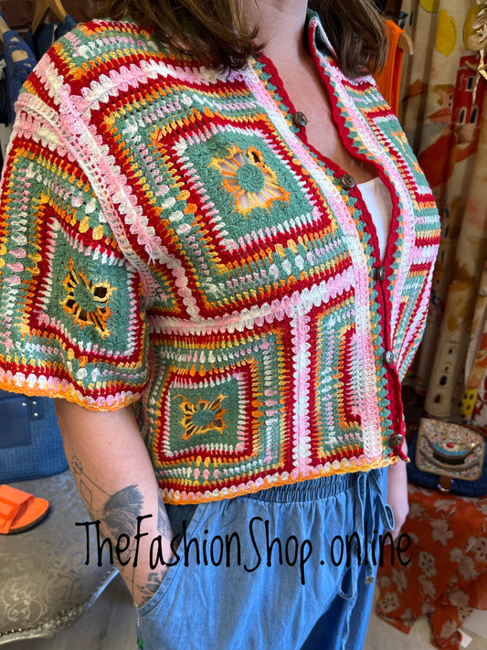 Roberta multicoloured crochet cardigan 8-10 and 12-14
