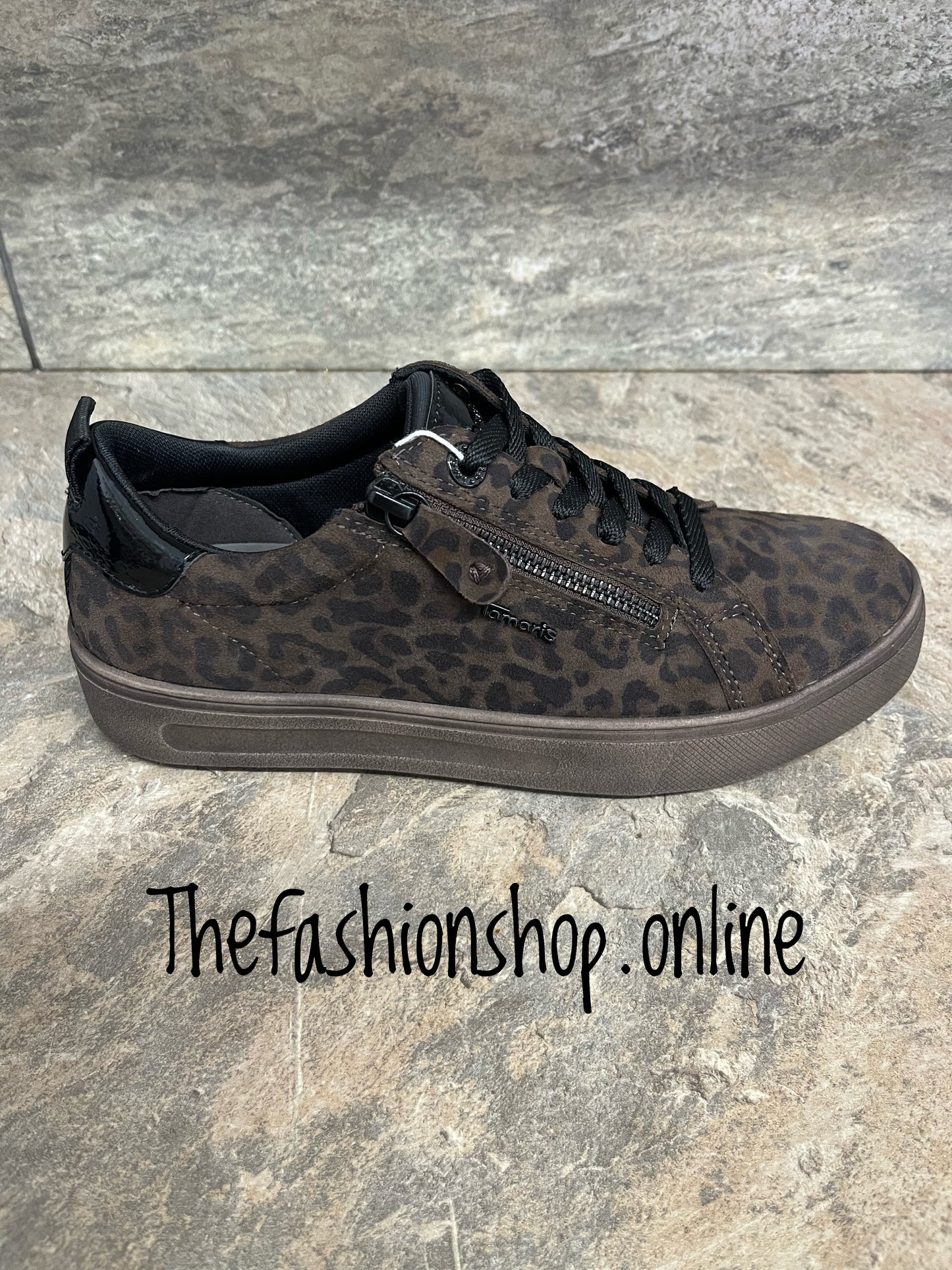 Tamaris dark leopard suede wide fit trainers sizes 4-8 (37-41)