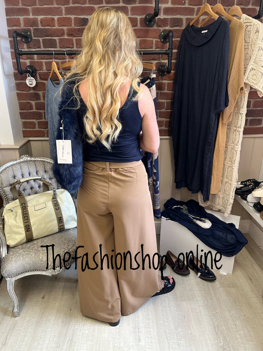 Camel wide leg belted trousers 8-10 and 12-14