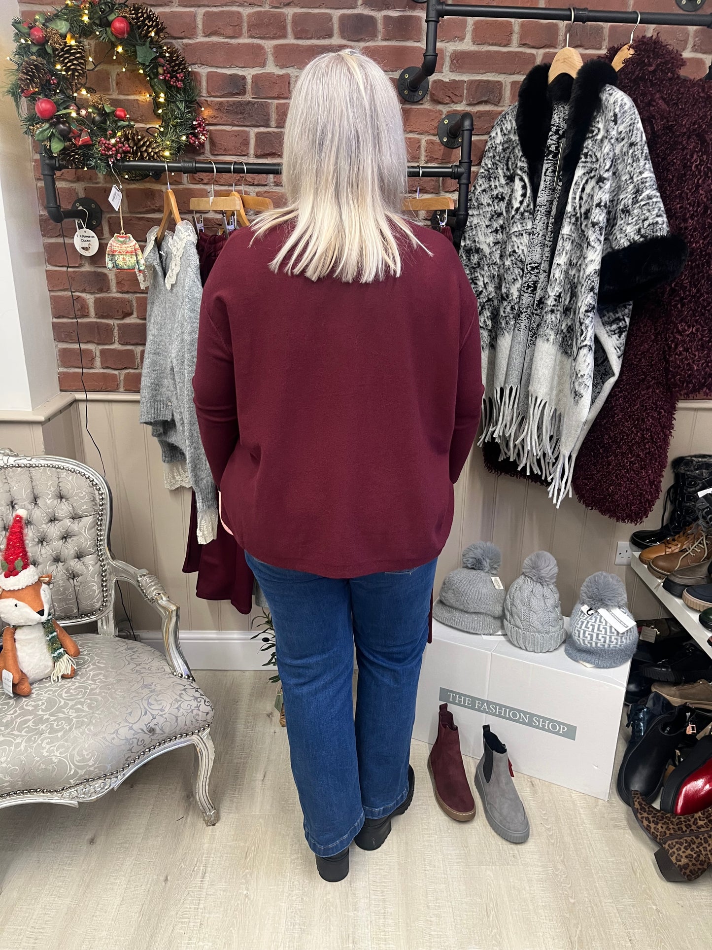 Chloe wine abstract rose jumper 12-22