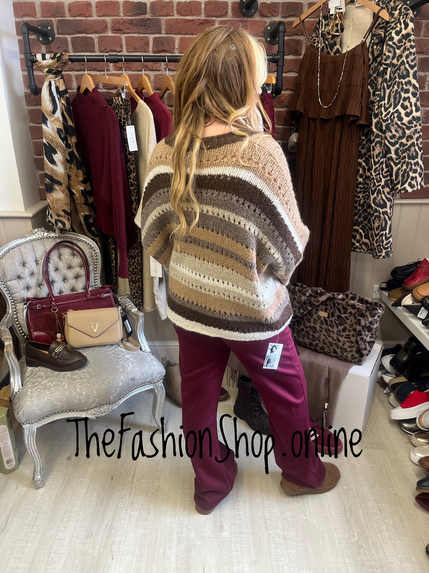 Sarah Tempest brown striped wool mix jumper 10-16