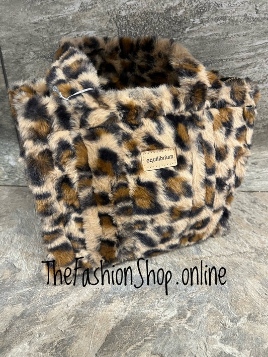Dixie camel faux fur leopard print small bag