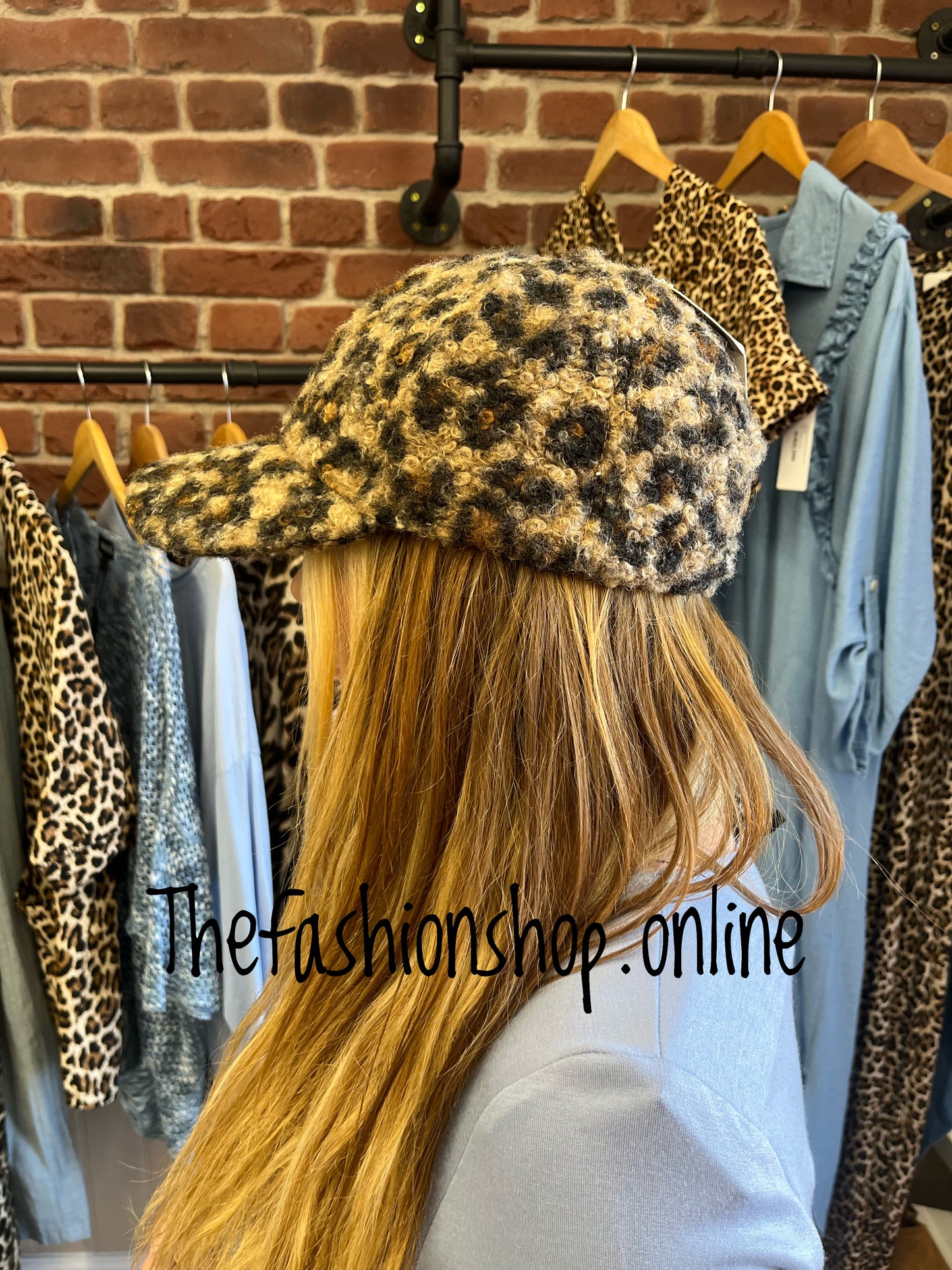 Leopard print boucle hat