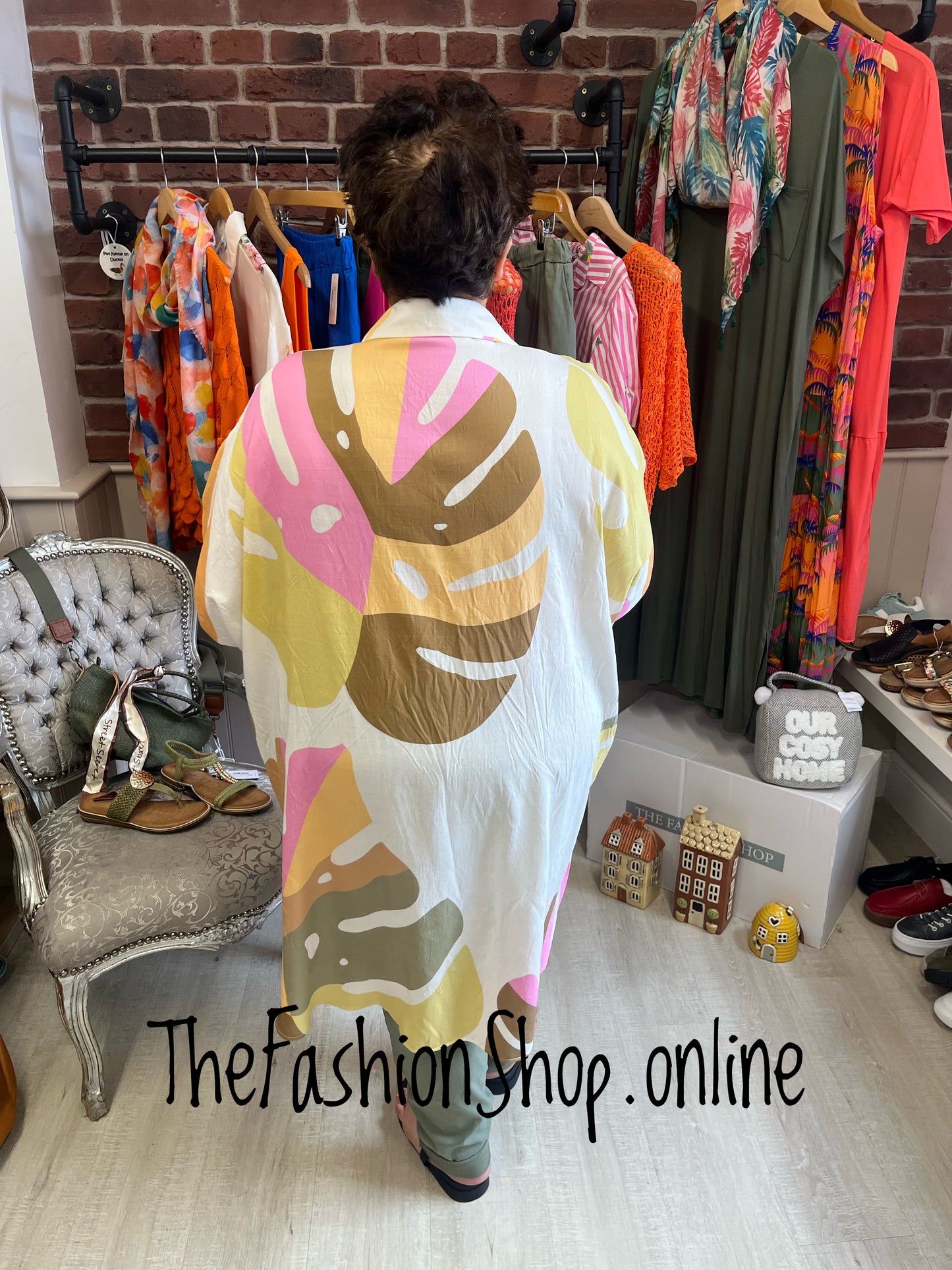 Tessa leaf print oversized shirt 14-24