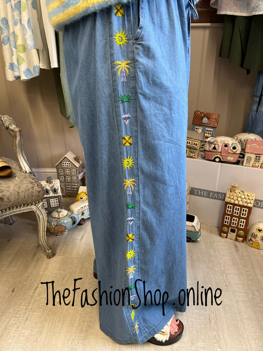 Fly Out denim embroidered seam trousers 8-18