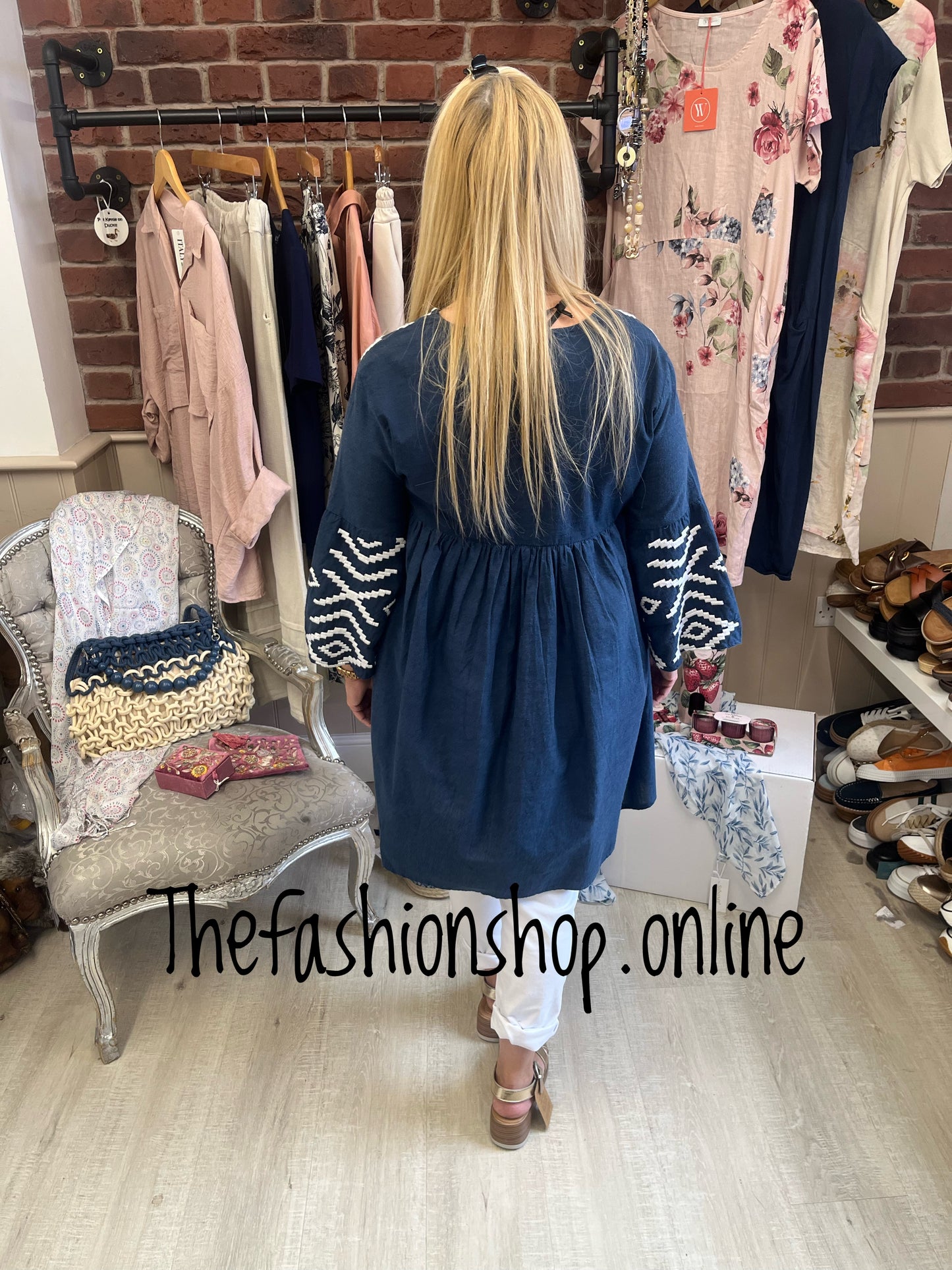 Navy and white embroidered smock sizes 10, 12 and 14