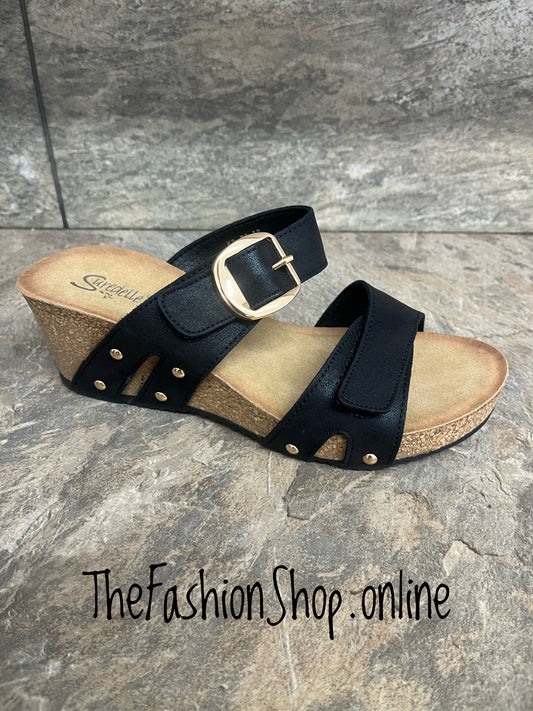 Amelia black studded wedge sandals sizes 3-8 (36-41)
