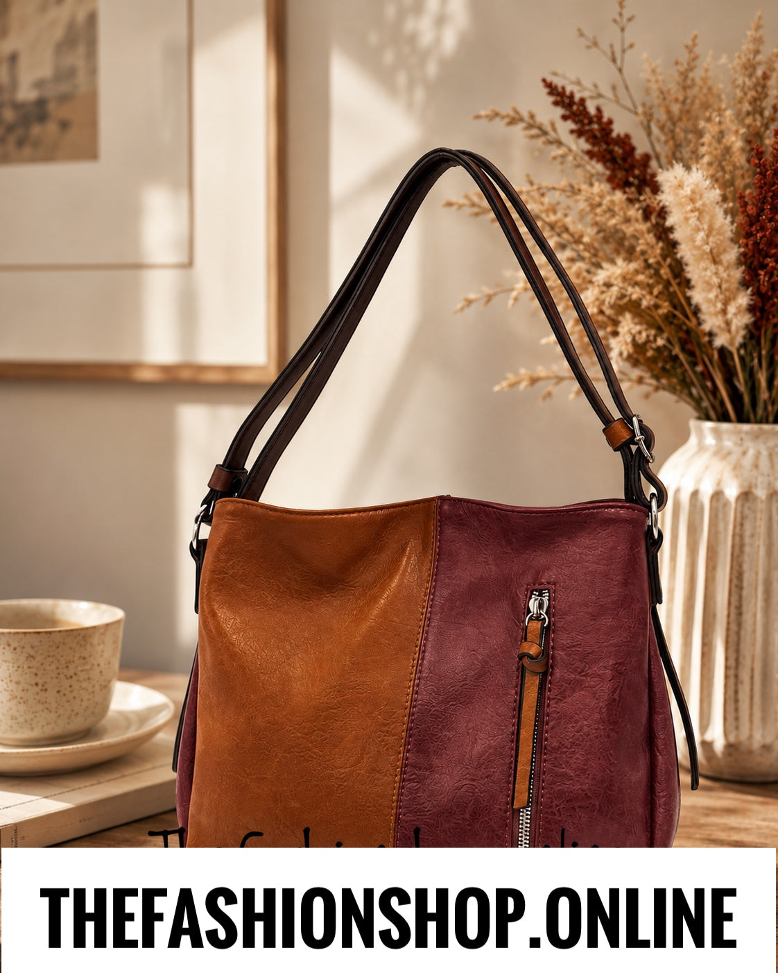 The Autumn Berry Bag in Tan and Wine