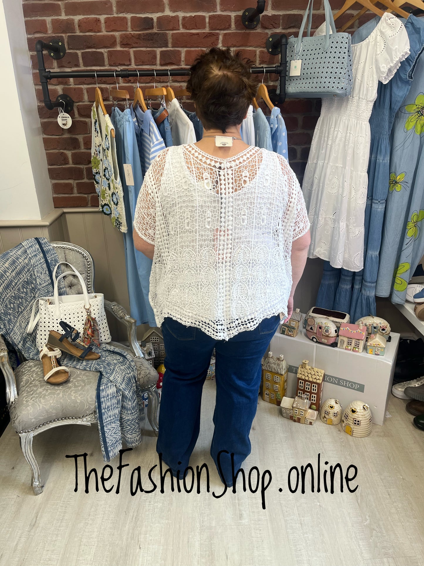 Sadie white crochet layering top 14-22