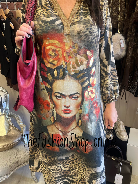 Frida and animal print long sleeve shimmer dress 12-18