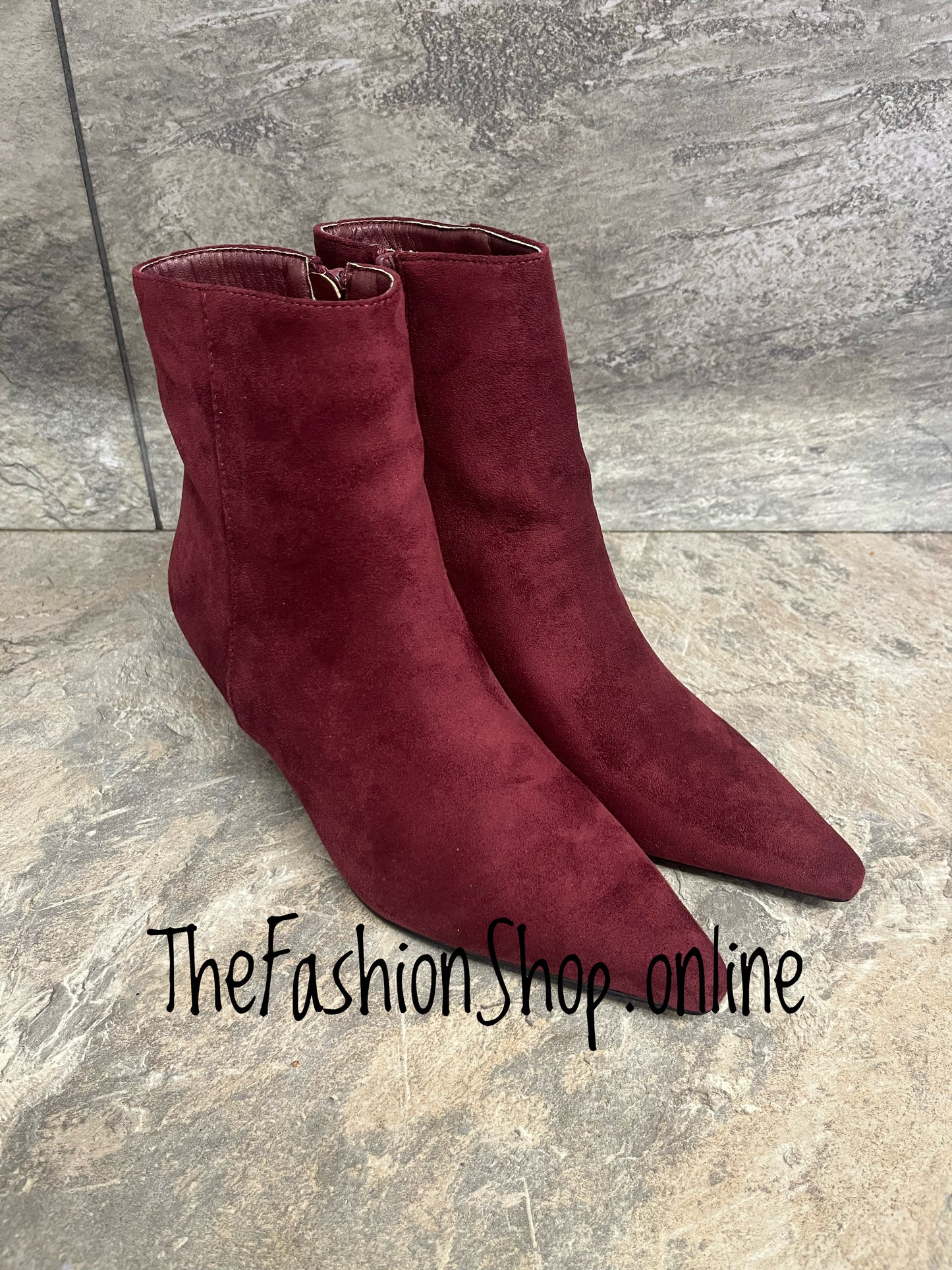 Jada wine faux suede heeled boots sizes 3-8 (36-41)