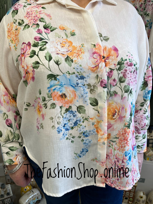 Elizabeth cream floral shirt 12-22