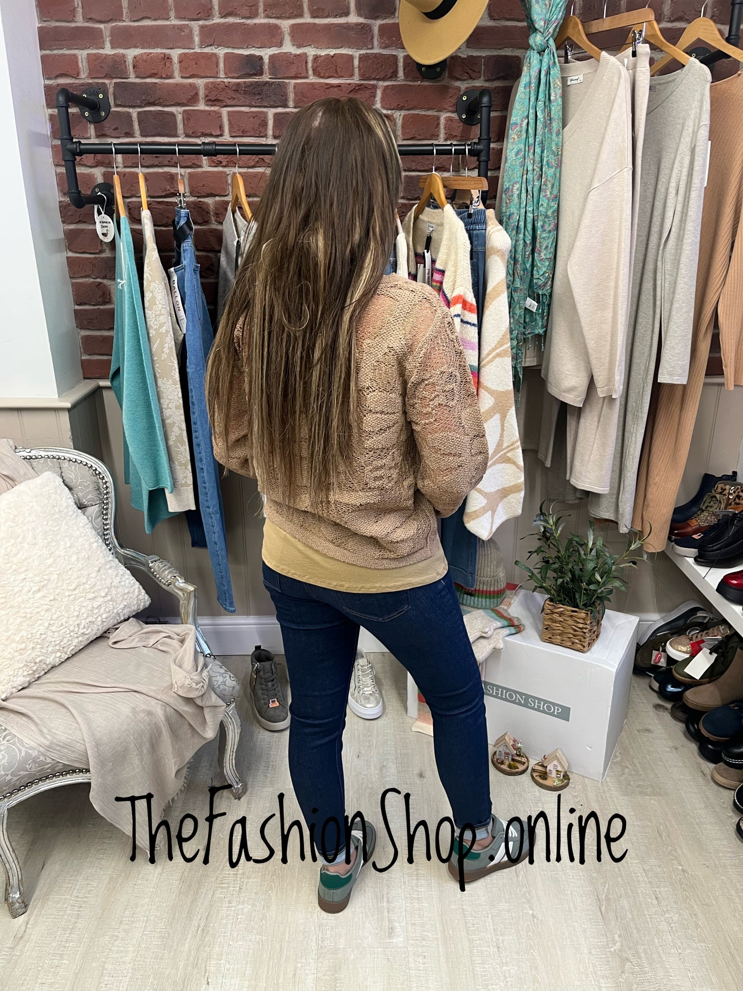 Heidi camel linen mix lace jumper 8-14