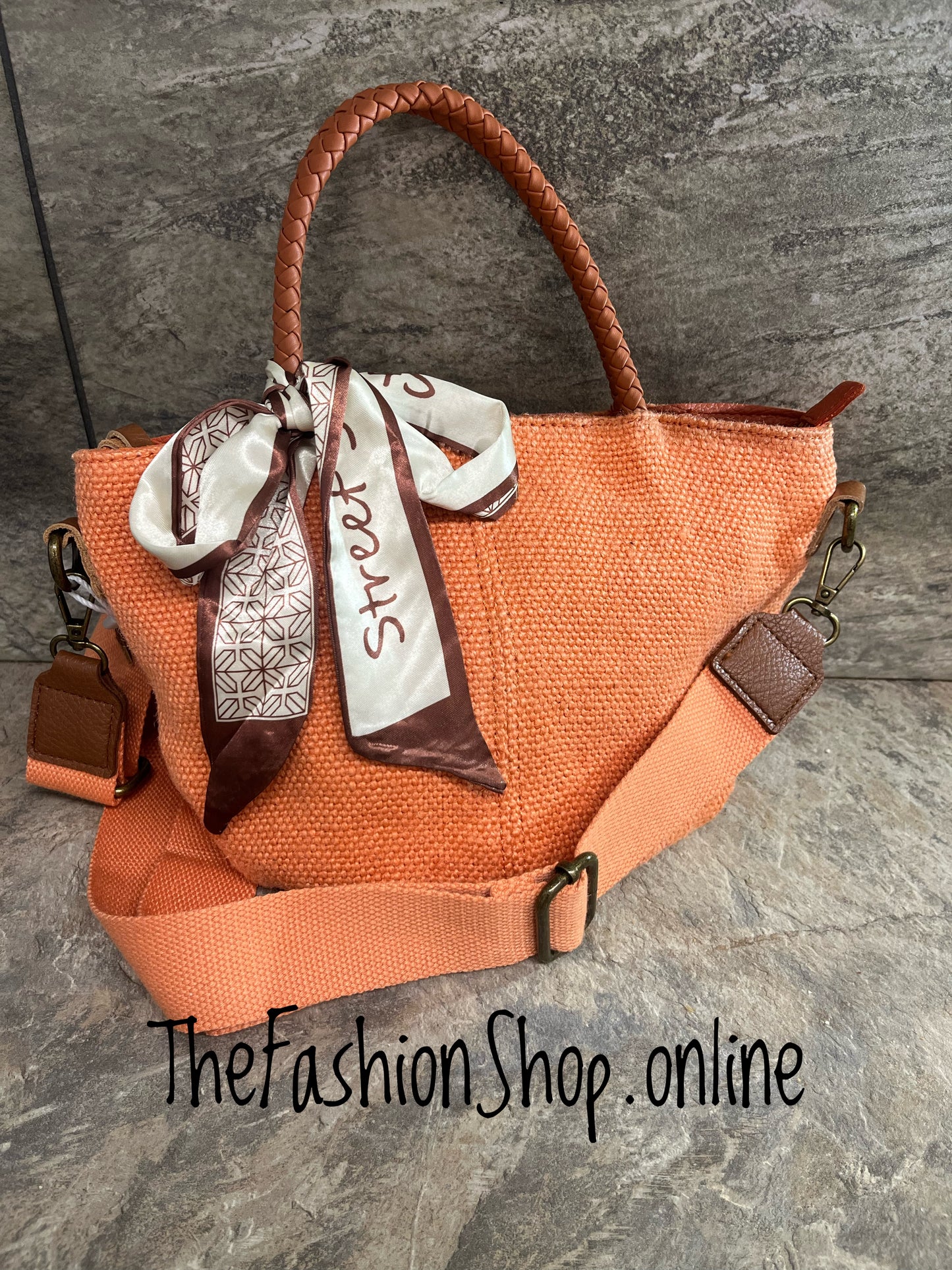Lucy orange woven handle bag