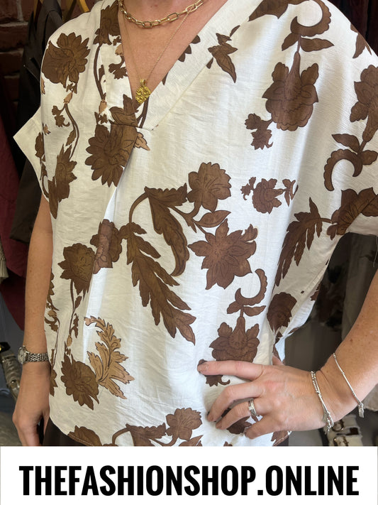 Yvette brown botanical print top 10-14