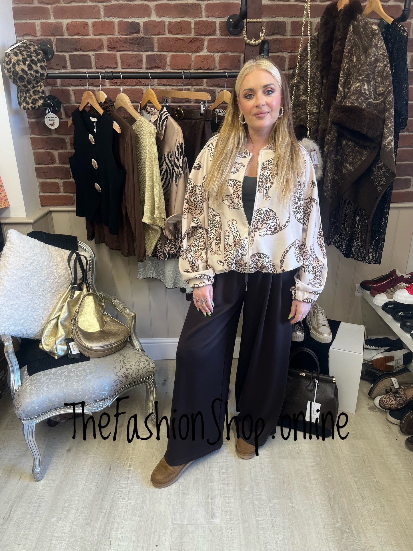 Jessica beige leopard bomber jacket 8-14