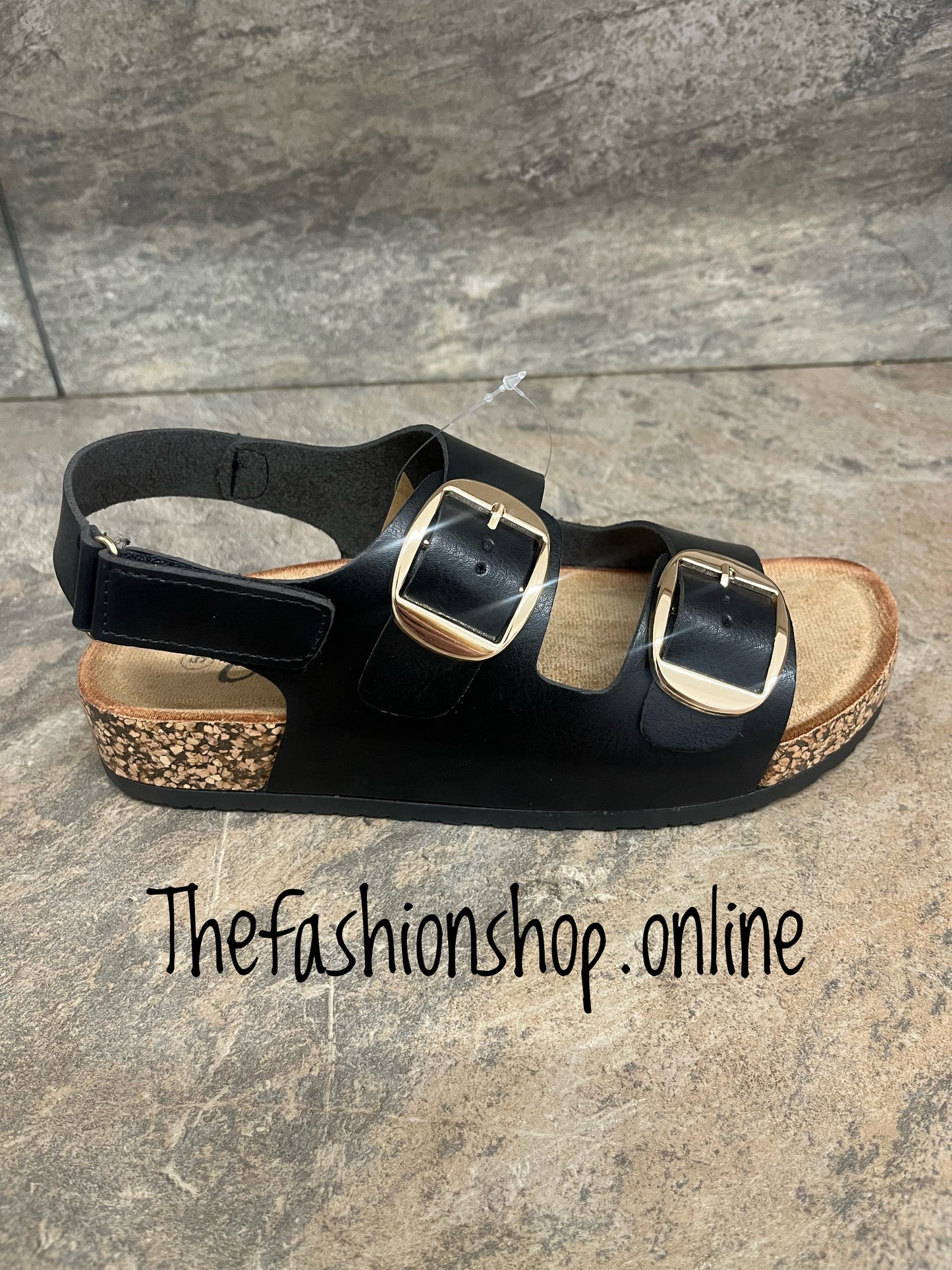 Ella Nova black slider with ankle strap sizes 3-8 (36-41)