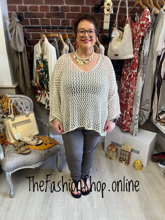 Evelyn beige crochet layering top 14-22