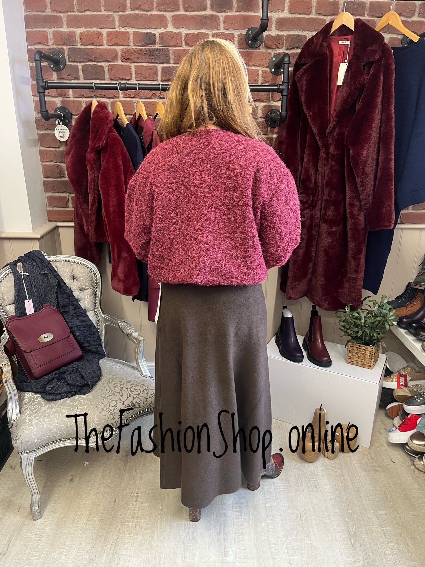 Carolyn wine boucle bomber jacket 8-14