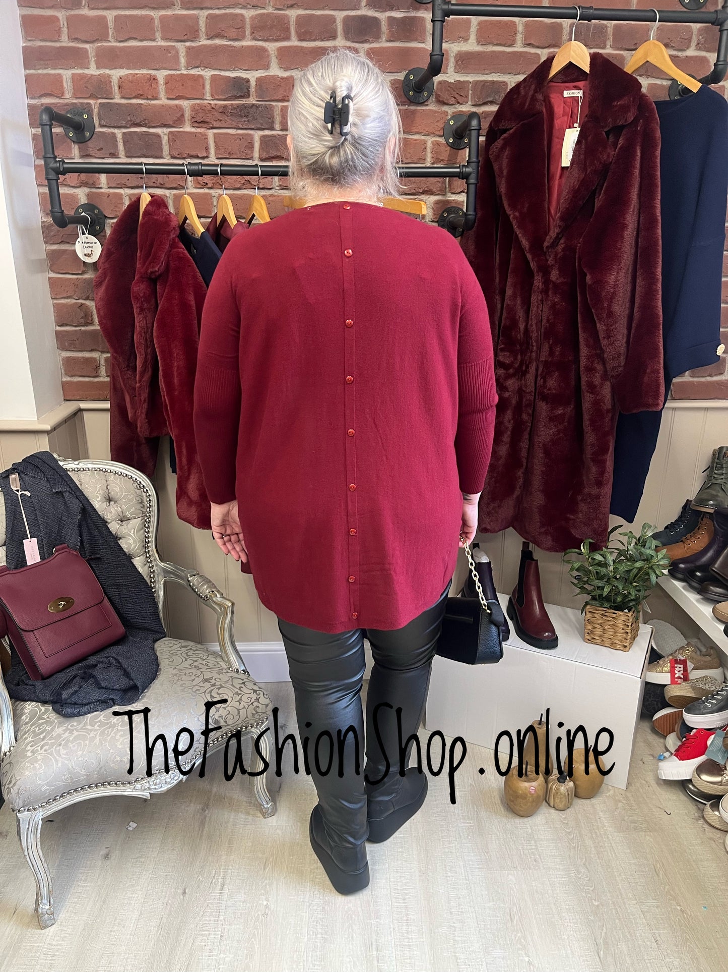 Georgia wine button back jumper 12-18