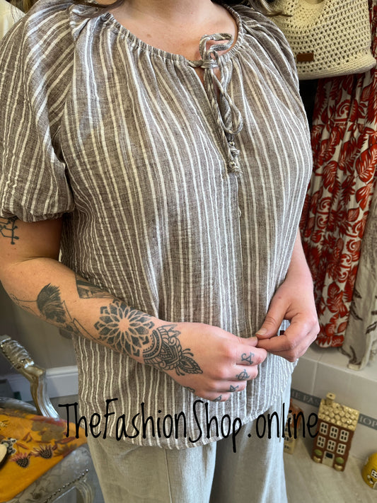 Fran mocha striped top sizes 12, 14 and 16