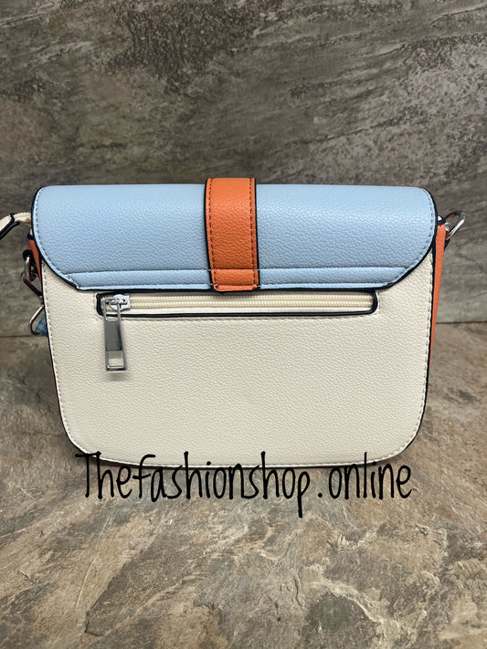 Kizzie Shoulder Bag in Pale Blue Coral and Cream