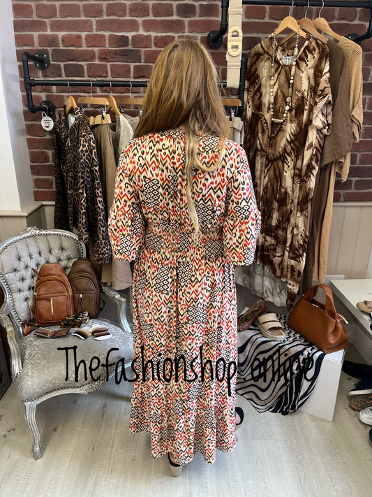 Nora Aztec midi dress sizes 10-12, 14-16 and 18