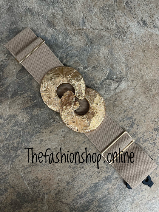 Mocha large buckle elasticated statement belt