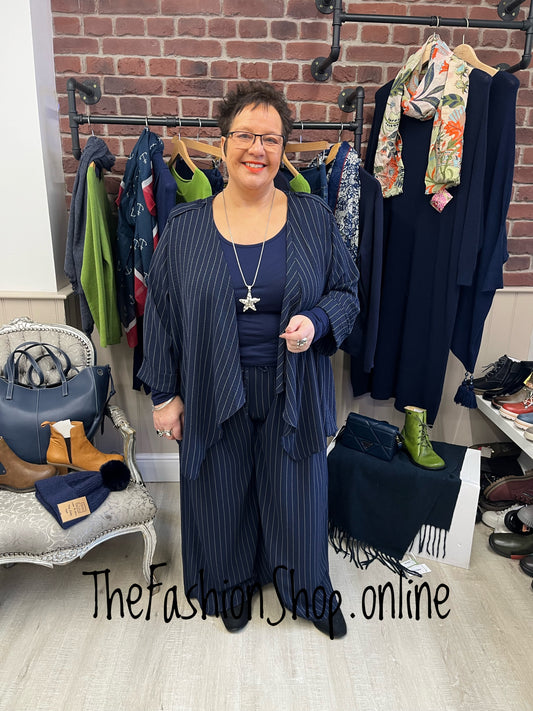 Chloe navy striped waterfall jacket 14-22