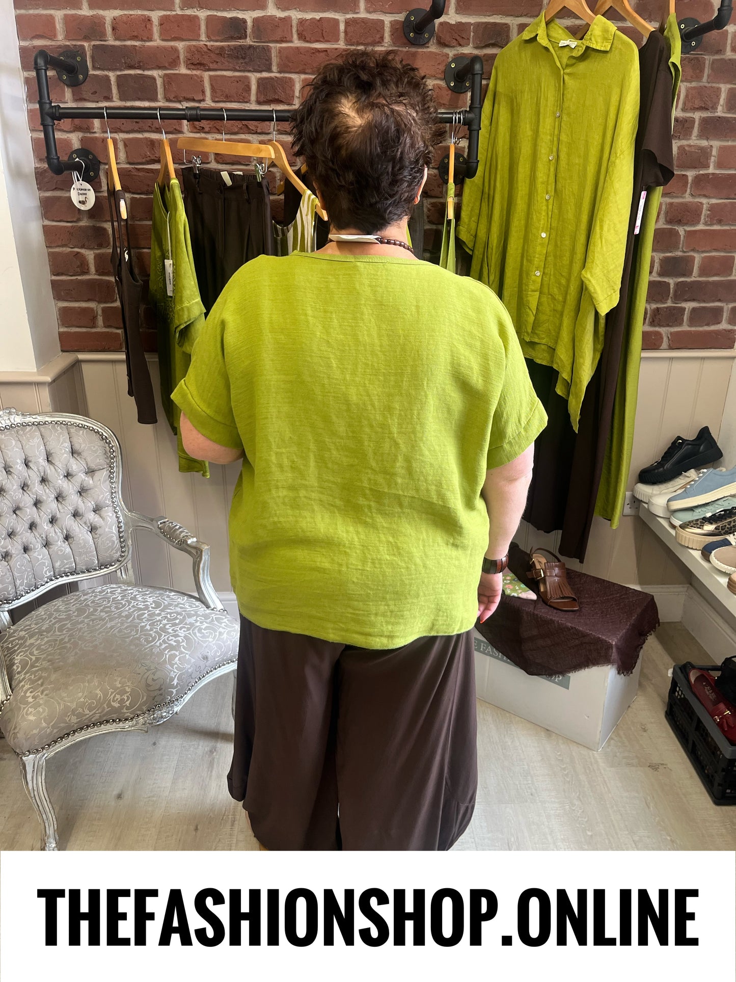 Faye olive linen mix top 14-20