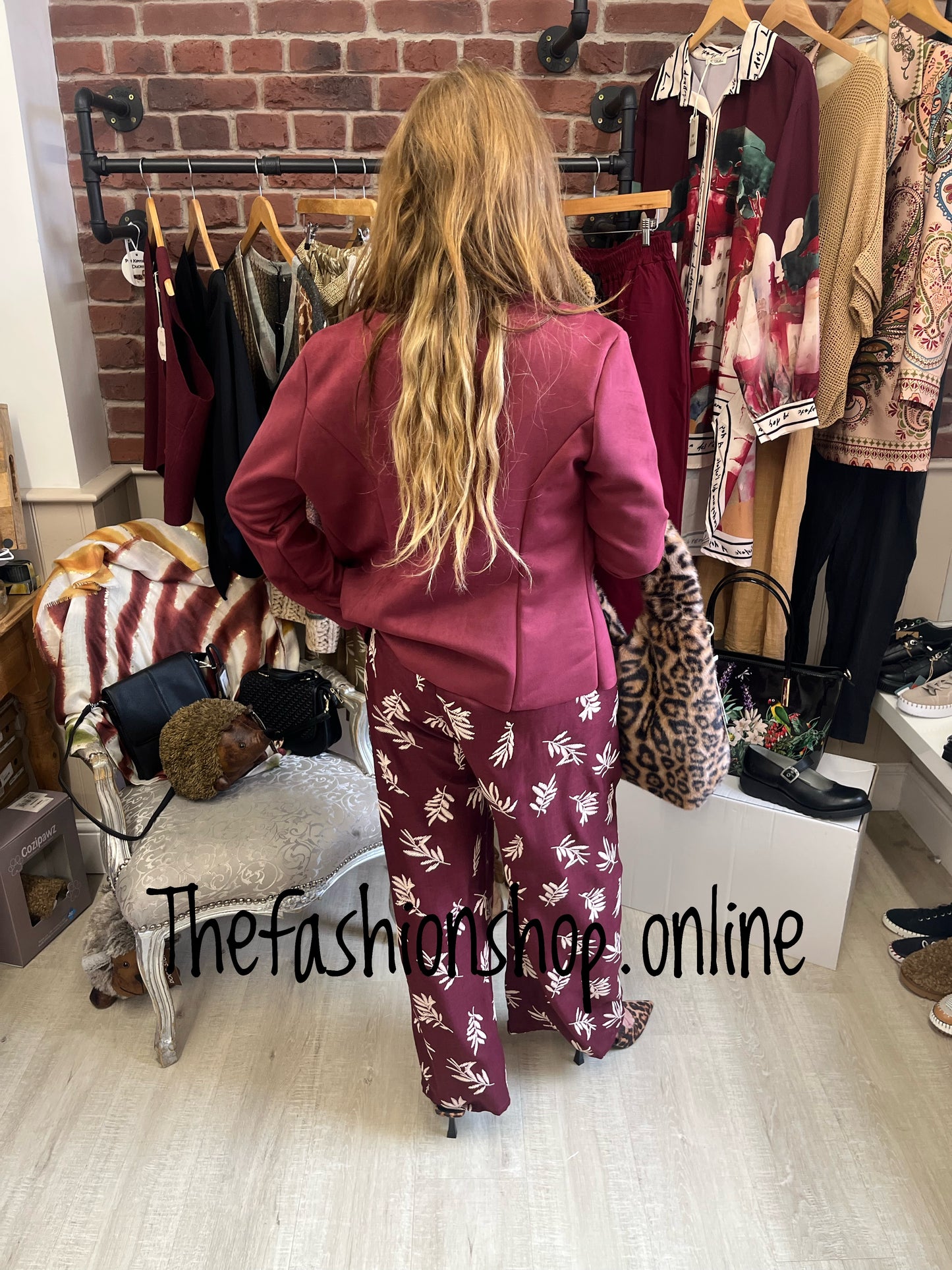 Rebecca wine faux suede waterfall jacket 8-14