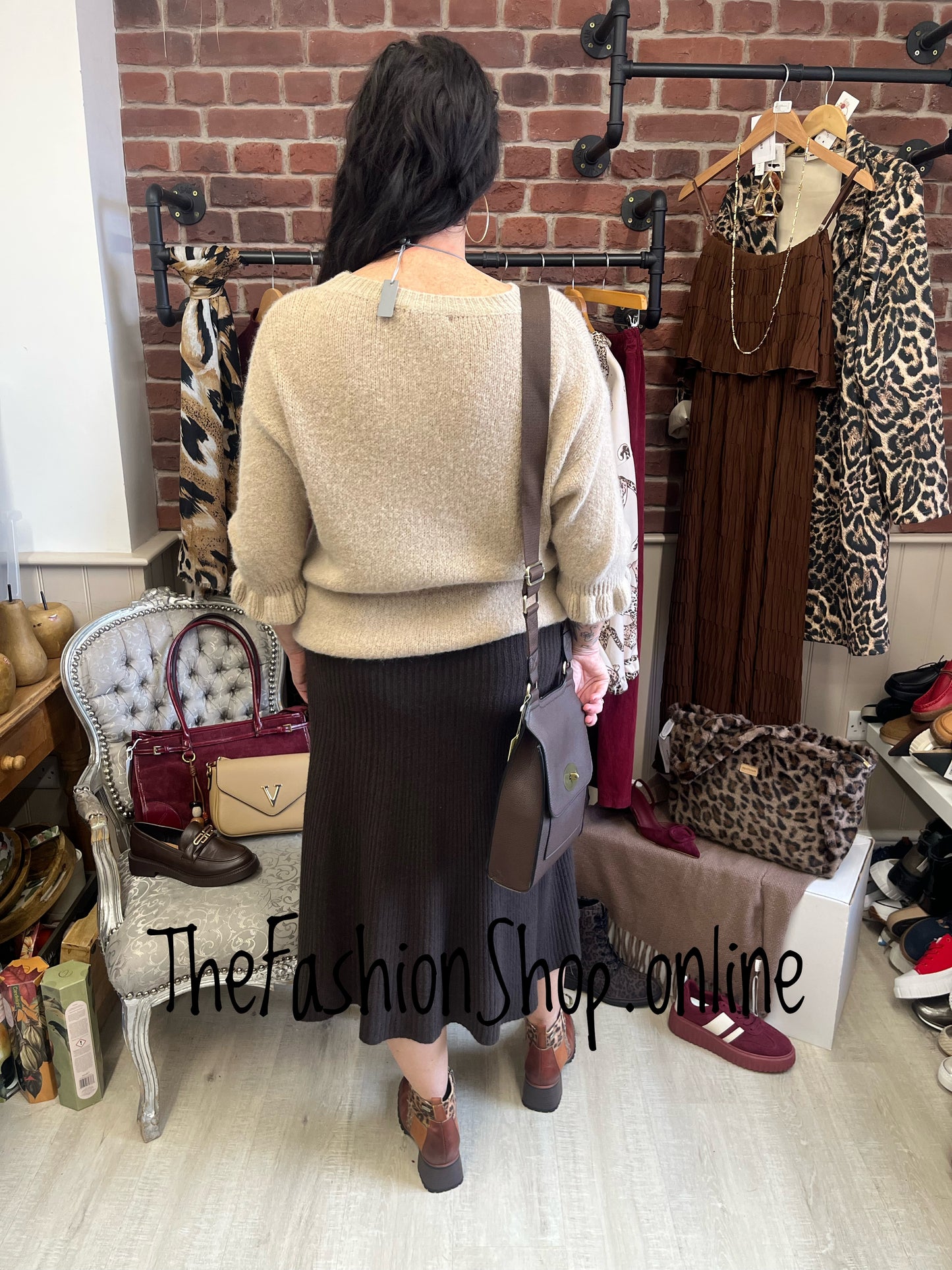 Erika brown ribbed knitted skirt 8-14