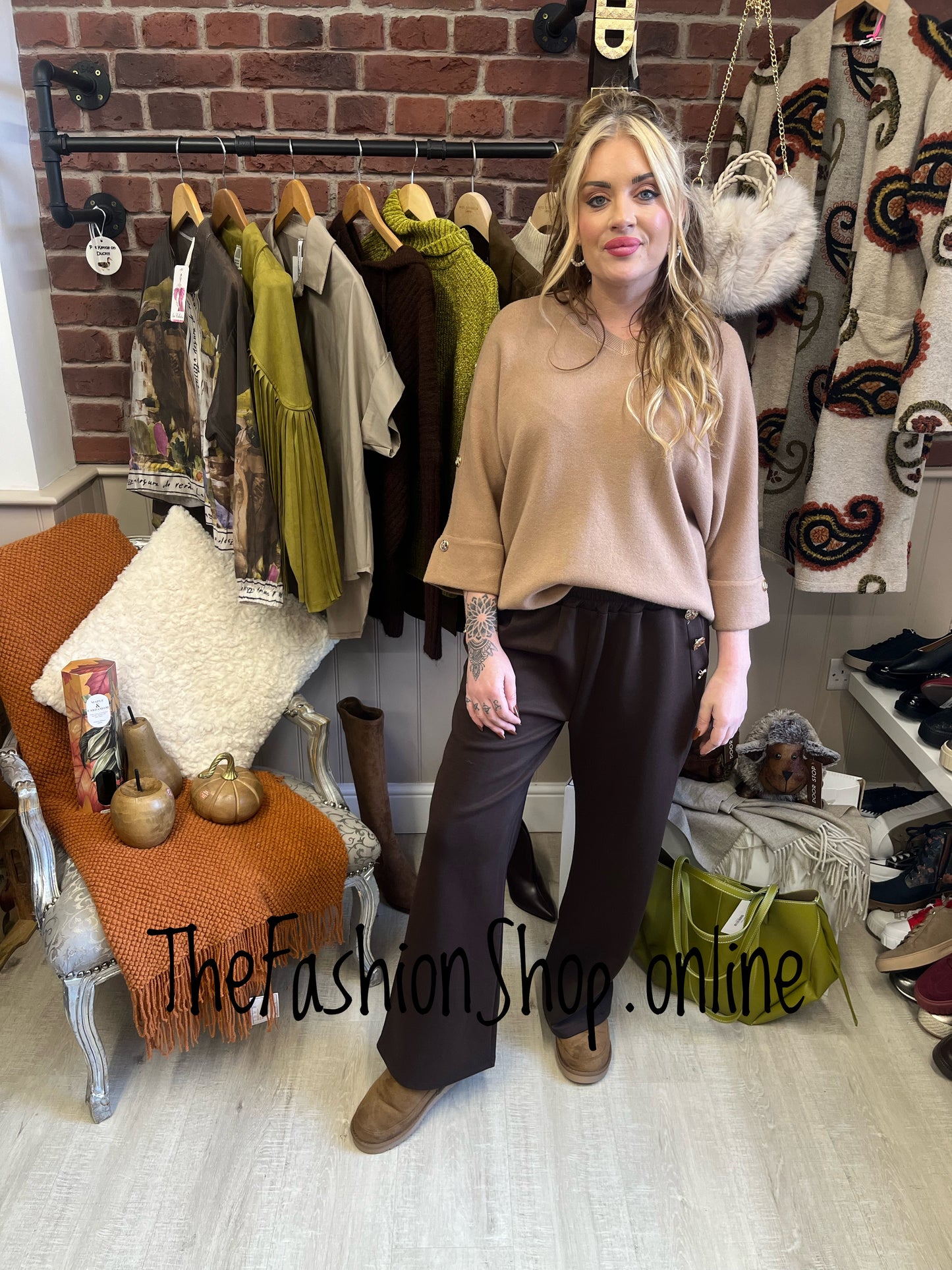 Mila brown jogger with button detail size 10-16