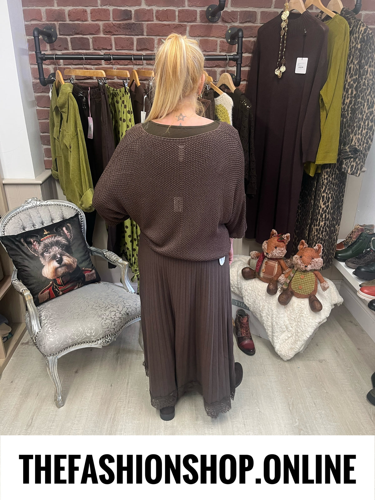 Amber brown knitted lace hem skirt 8-16
