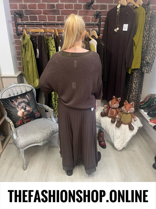 Amber brown knitted lace hem skirt 8-16