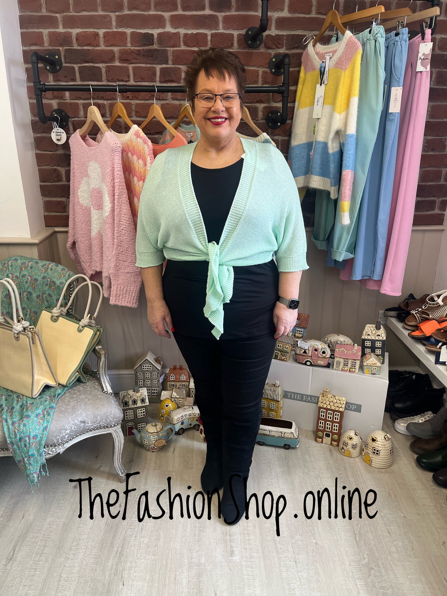 Ada mint tie front shrug 12-22