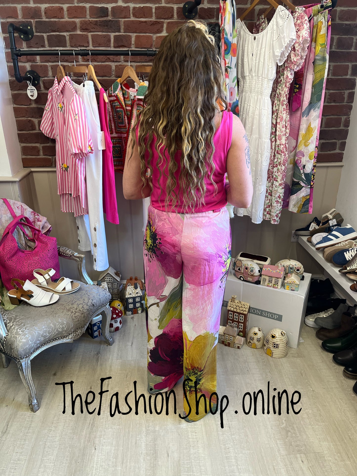 Shannon pink printed wide leg trousers sizes 10-16