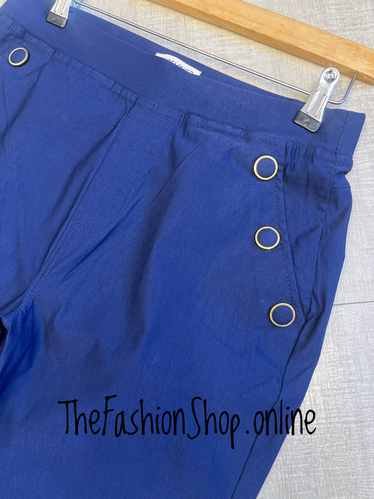 Kelsey navy cropped button trousers sizes 10-18