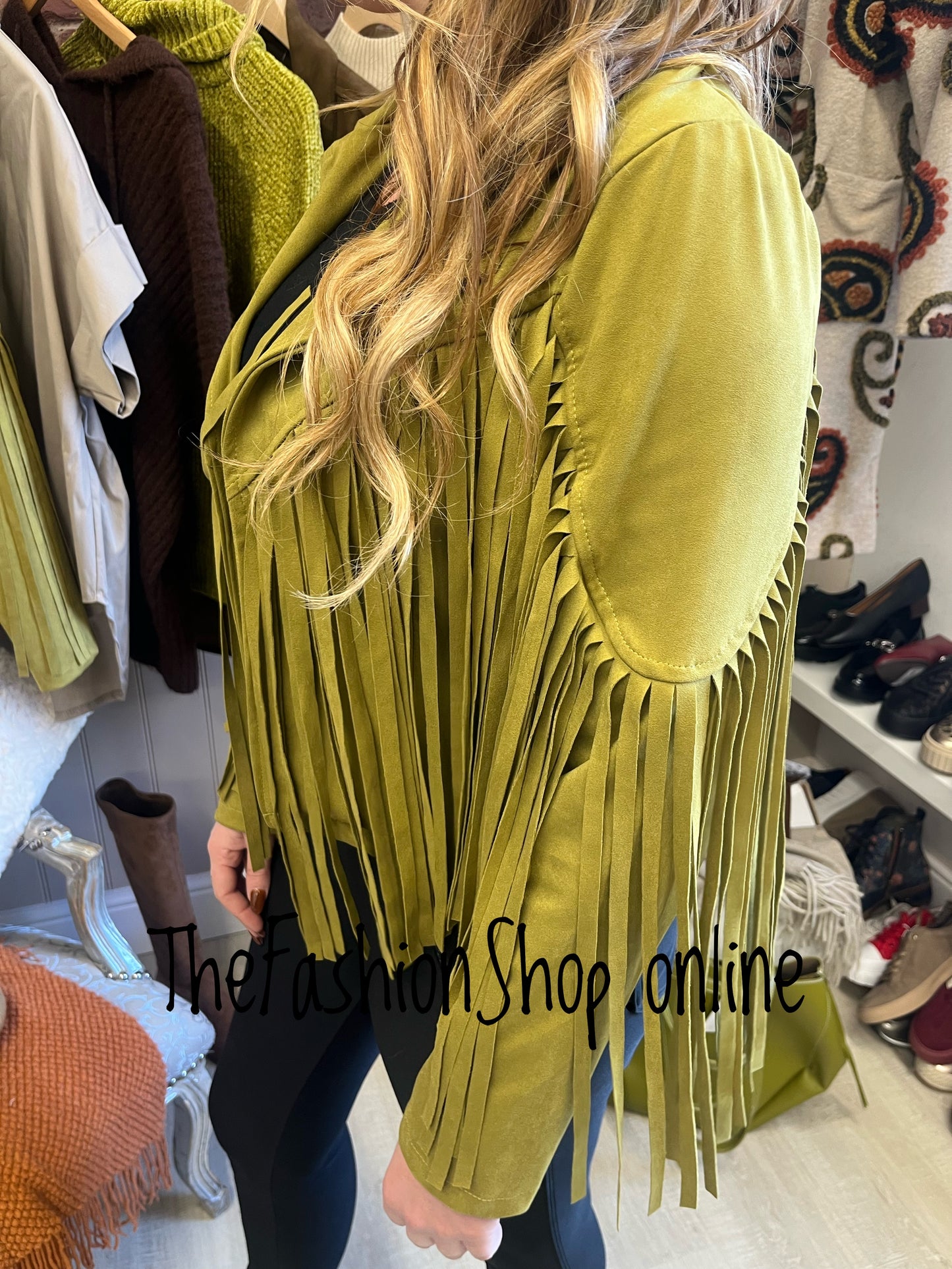 Misty olive faux suede tassel jacket 8-12