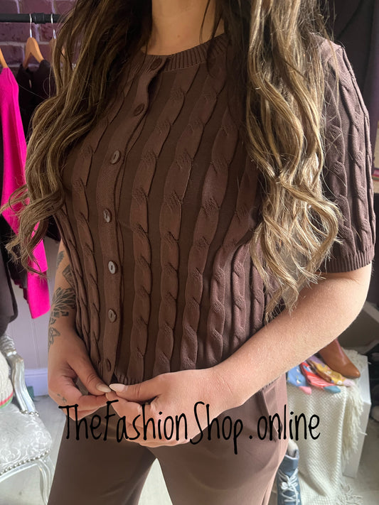 Jasmine brown cable knit button top 8-16