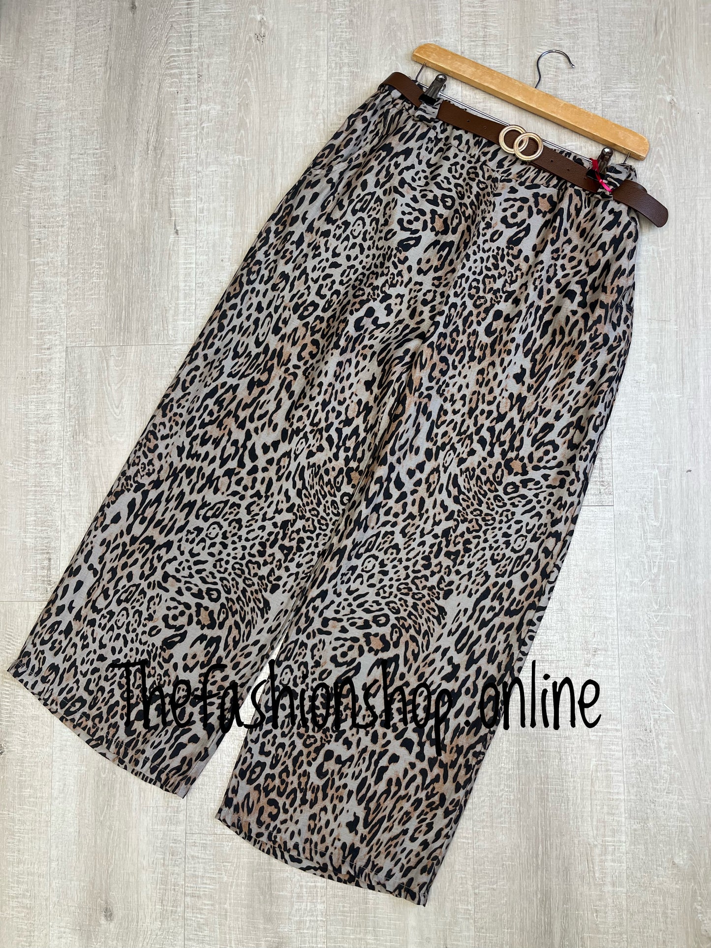 Nina leopard print linen mix trousers with belt 10-14