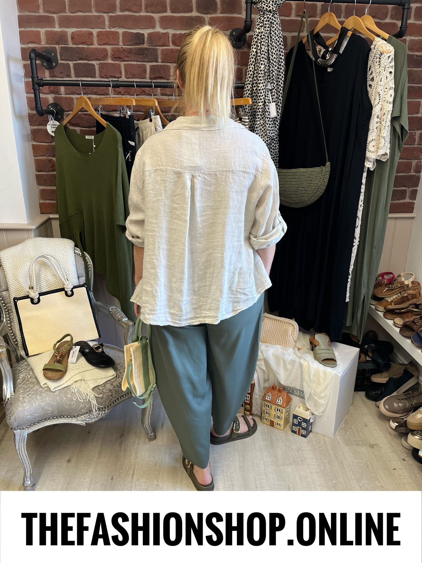 Sasha khaki linen mix relaxed trousers 8-14