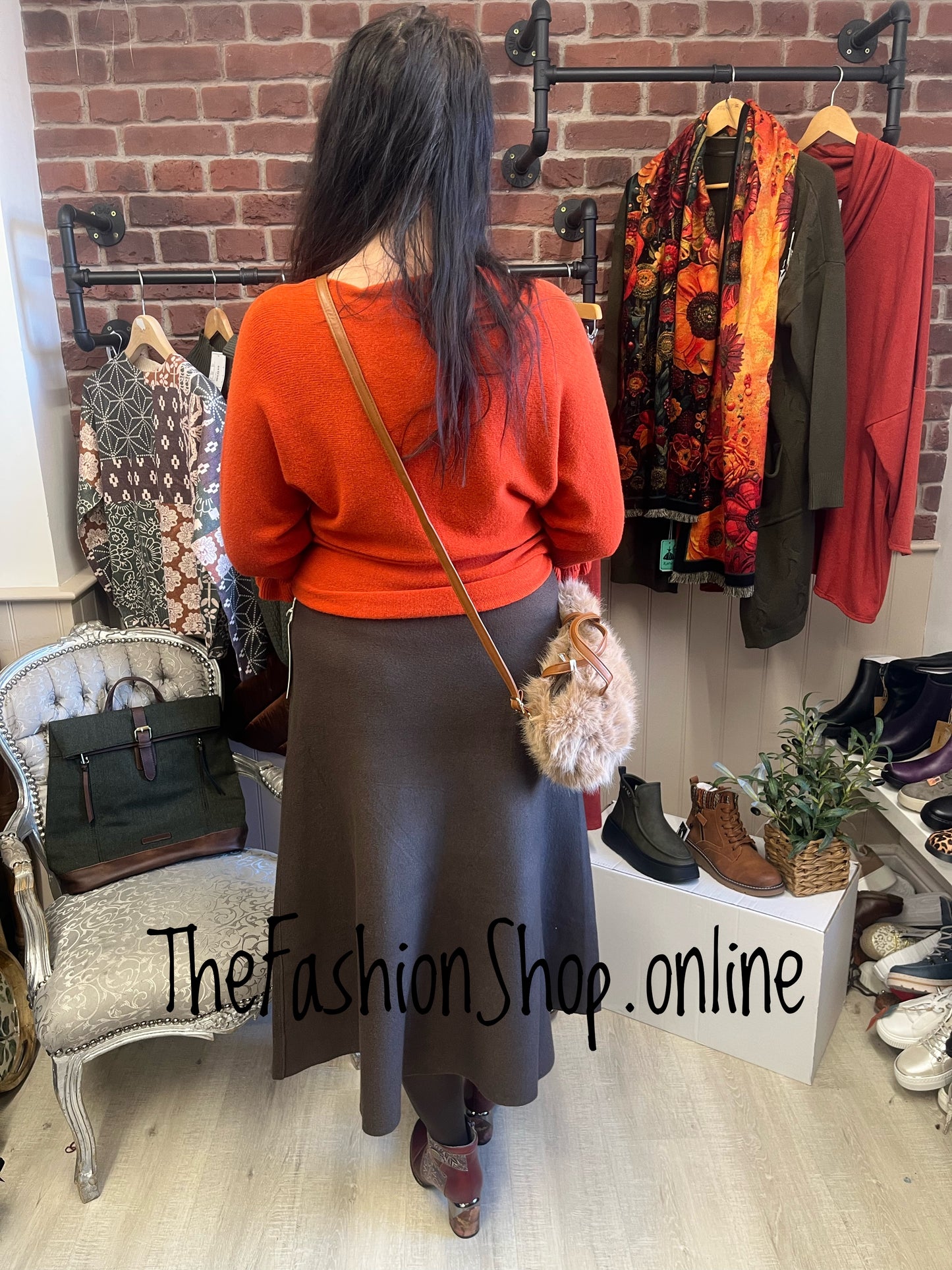 Norah burnt orange jumper with frill sleeve 8-16